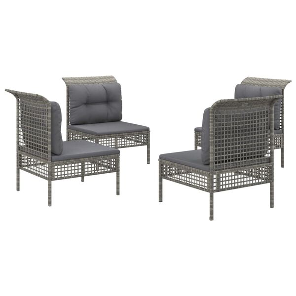 vidaXL Set Divani da Giardino 4 pz con Cuscini in Polyrattan Grigio