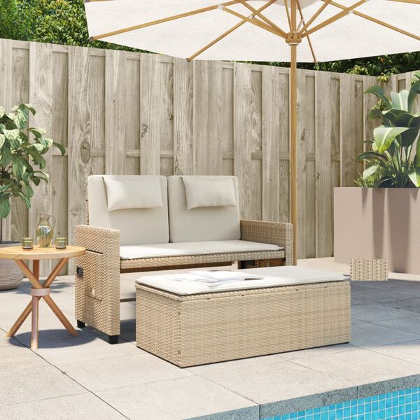vidaXL Panca Reclinabile da Giardino con Cuscini Beige in Polyrattan