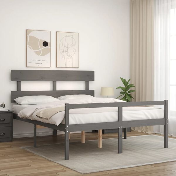 vidaXL Letto per Anziani con Testiera Grigio King in Legno Massello
