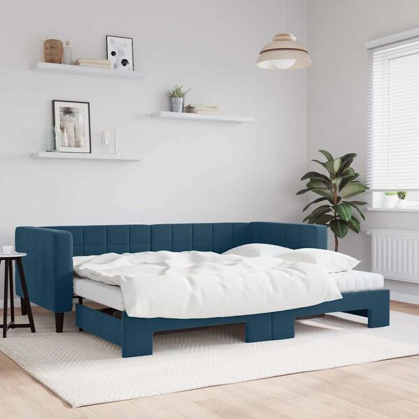 vidaXL Divano Letto Estraibile con Materassi Blu 90x200 cm Velluto