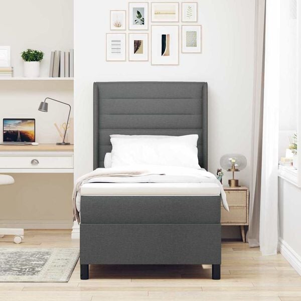 vidaXL Letto a molle con materasso Grigio scuro 90 x 200 cm Tessuto