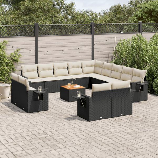 vidaXL Set Divani da Giardino 14pz con Cuscini in Polyrattan Nero