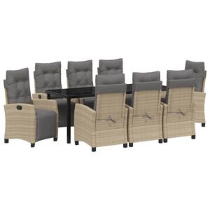 vidaXL Set da Pranzo per Giardino con cuscino 9 pcs Beige polyrattan