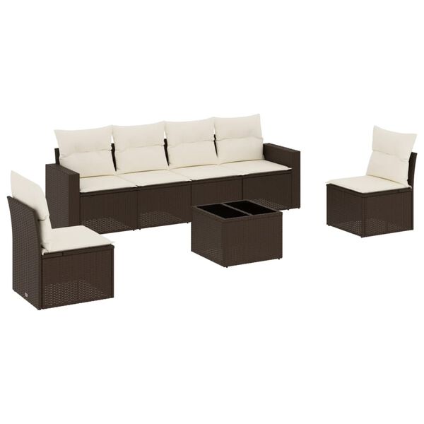 vidaXL Set Divani da Giardino 7 pz con Cuscini Marrone in Polyrattan