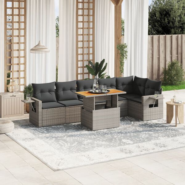 vidaXL Set Divani da Giardino 7 pz con Cuscini Grigio in Polyrattan
