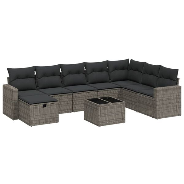 vidaXL Set Divano da Giardino 8 pz con Cuscini Grigio in Polyrattan