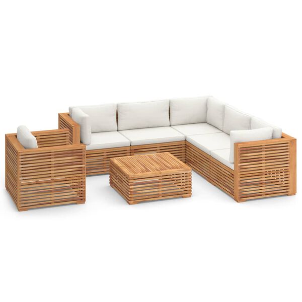 vidaXL Set Divani da Giardino 7 pz con Cuscini Crema in Legno di Teak