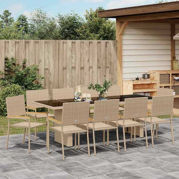 vidaXL Set da Pranzo per Giardino 11 pcs Beige polyrattan