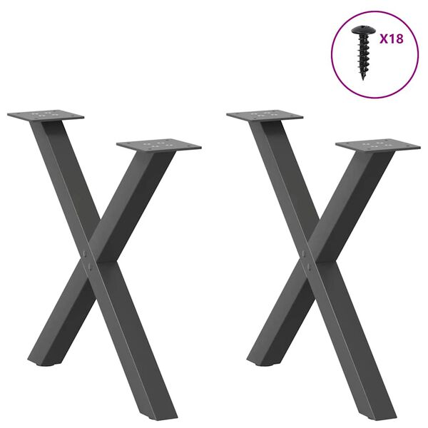 vidaXL Gambe per Tavolino da Caff&egrave; a X 2 pz Antracite 60x(42-43) cm Acciaio