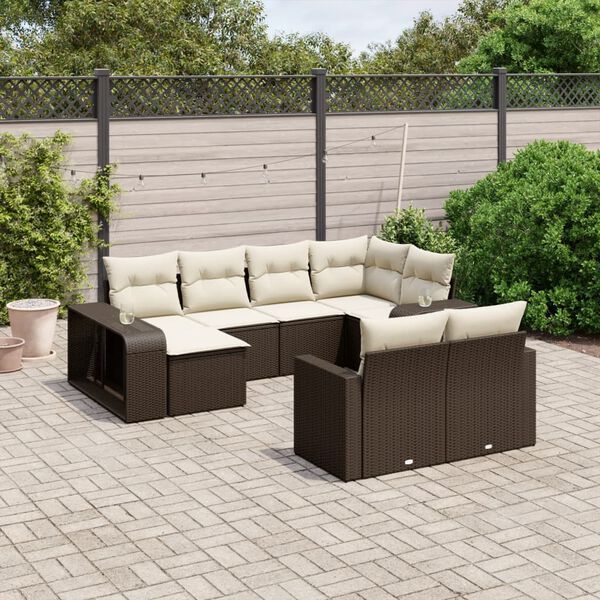 vidaXL Set Divani da Giardino 10pz con Cuscini in Polyrattan Marrone