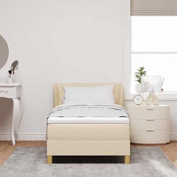 vidaXL Letto a molle con materasso Crema 90 x 190 cm Tessuto