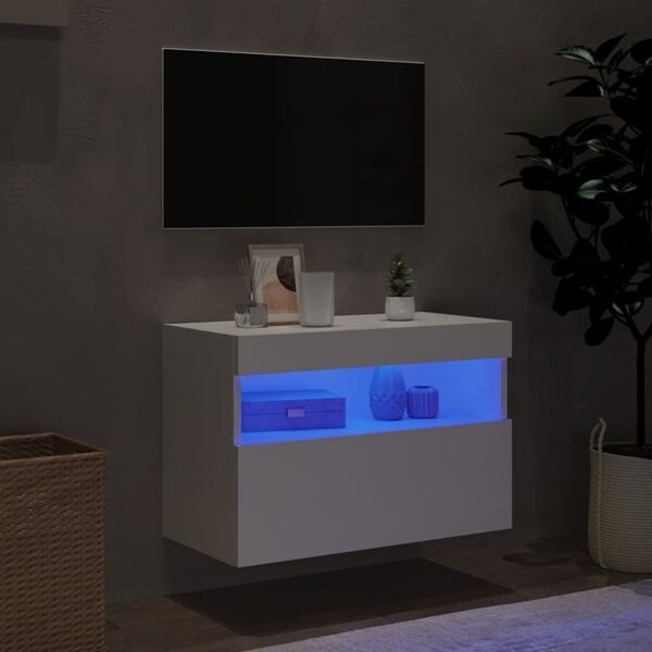 vidaXL Mobile TV a Parete con Luci LED Bianco 60x30x40 cm