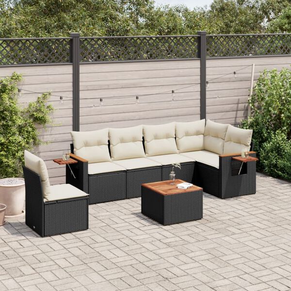 vidaXL Set Divani da Giardino con Cuscini 7pz Nero Polyrattan