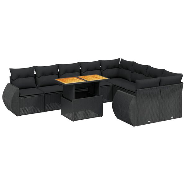 vidaXL Set Divani da Giardino 10pz con Cuscini in Polyrattan Nero