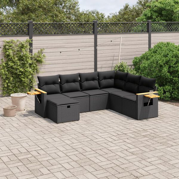 vidaXL Set Divani da Giardino con Cuscini 7pz Nero Polyrattan
