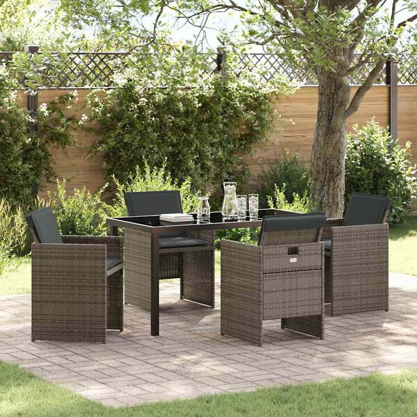 vidaXL Set da Pranzo per Giardino con cuscino 5 pcs Grigio polyrattan