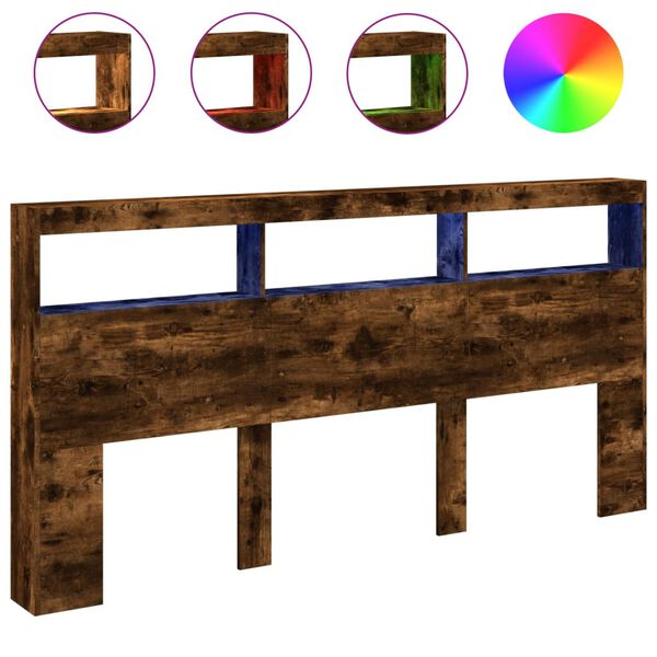 vidaXL Testiera con Contenitore a LED Rovere Fumo 200x17x102 cm