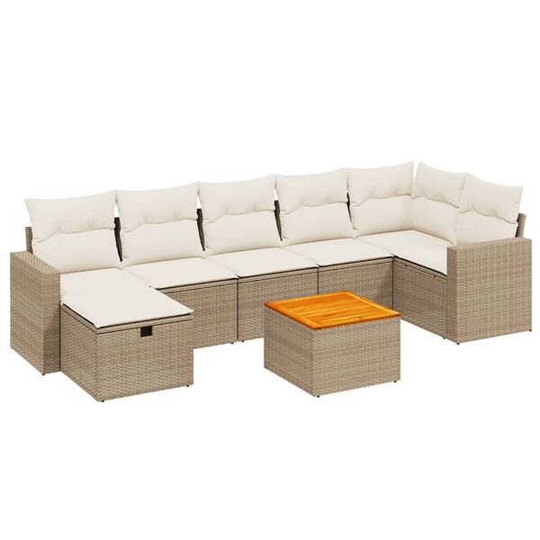 vidaXL Set Divano da Giardino 8 pz con Cuscini Beige in Polyrattan