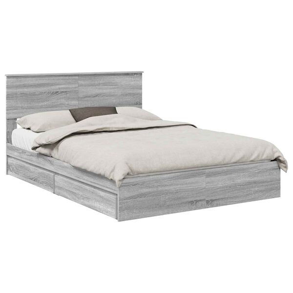 vidaXL Letto con Contenitore con testiera Grigio Sonoma 150 x 200 cm