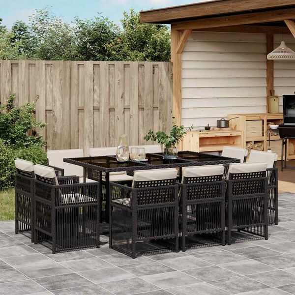 vidaXL Set da Pranzo da Giardino 11 pz con Cuscini in Polyrattan Nero