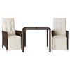 vidaXL Set Bistr&ograve; da Giardino 3 pz con Cuscini in Polyrattan Marrone