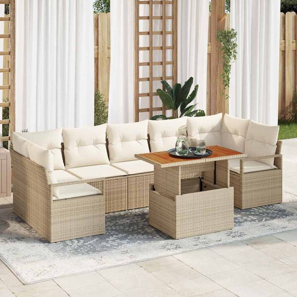 vidaXL Set Divano da Giardino con cuscino 8 pcs Beige e Crema