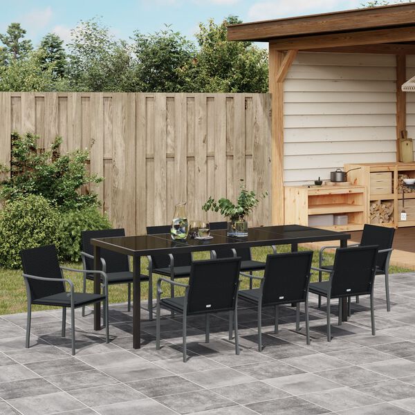 vidaXL Set da Pranzo per Giardino 9 pcs Nero e Grigio Rattan in PE