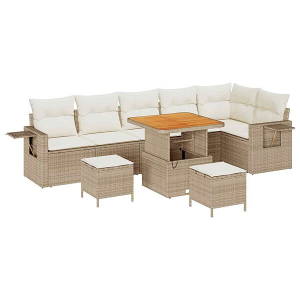 vidaXL Set Divano da Giardino 9 pcs Beige polyrattan