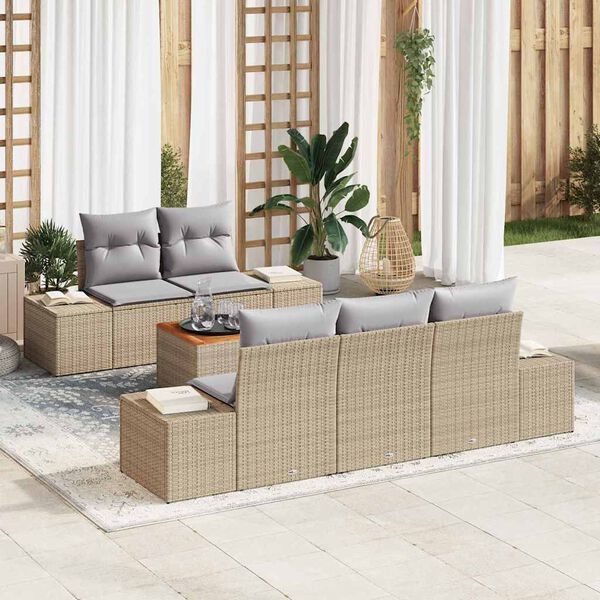 vidaXL Set Divano da Giardino con cuscino 6 pcs Beige polyrattan