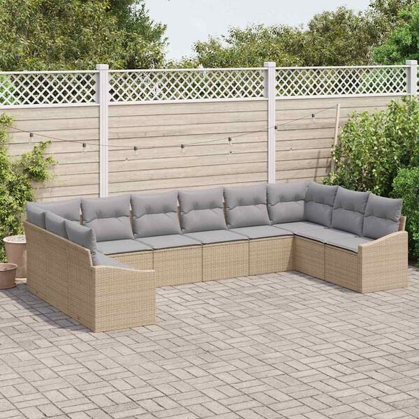 vidaXL Set Divano da Giardino 10 pcs Beige e Grigio Chiaro polyrattan