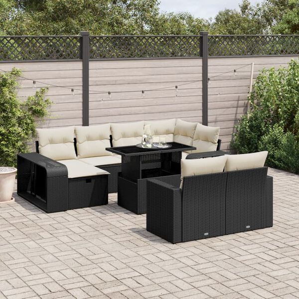 vidaXL Set Divani da Giardino 11 pz con Cuscini in Polyrattan Nero