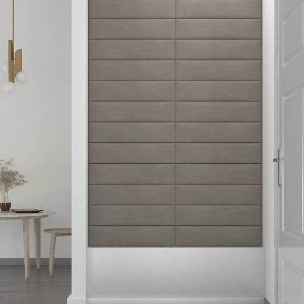vidaXL Pannelli Murali 12 pz Grigio Chiaro 60x15 cm Velluto 1,08 m²