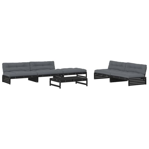 vidaXL Set Divani da Giardino 6 pz con Cuscini in Legno Massello Nero