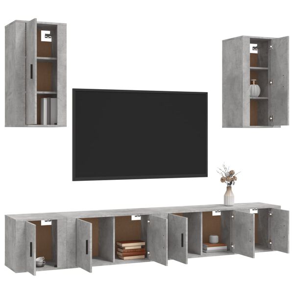 vidaXL Set di Mobili Porta TV 6 pz Grigio Cemento in Legno Multistrato