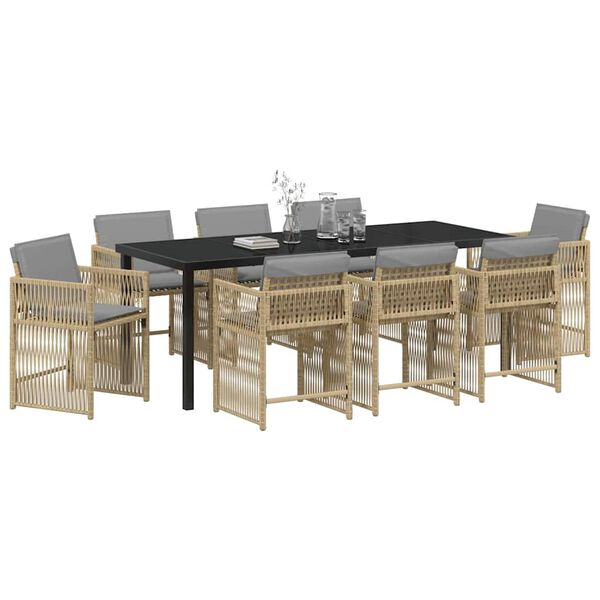 vidaXL Set da Pranzo per Giardino 9 pcs Beige polyrattan