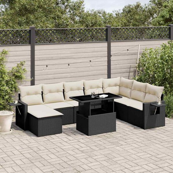 vidaXL Set Divani da Giardino con Cuscini 8 pz Nero in Polyrattan