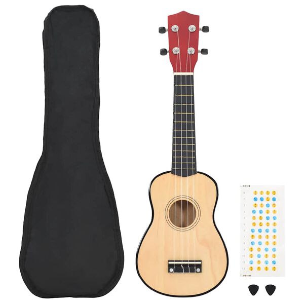 vidaXL Set Ukulele Soprano con Borsa per Bambini Legno Naturale 23"
