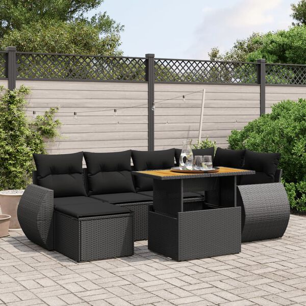 vidaXL Set Divani da Giardino con Cuscini 7pz Nero Polyrattan