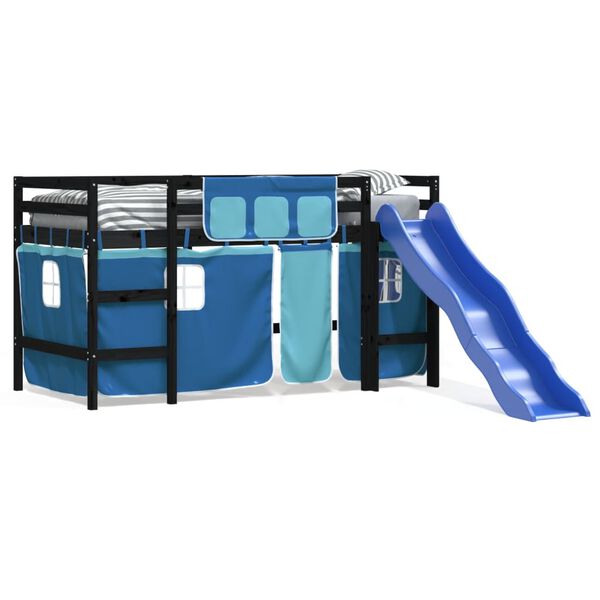vidaXL Letto a Soppalco con Tende Bambini Blu 80x200 cm Massello Pino