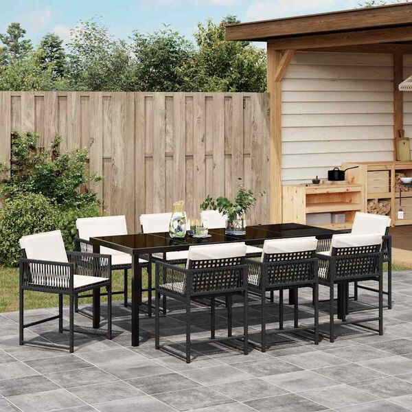 vidaXL Set da Pranzo per Giardino 9 pcs Nero polyrattan