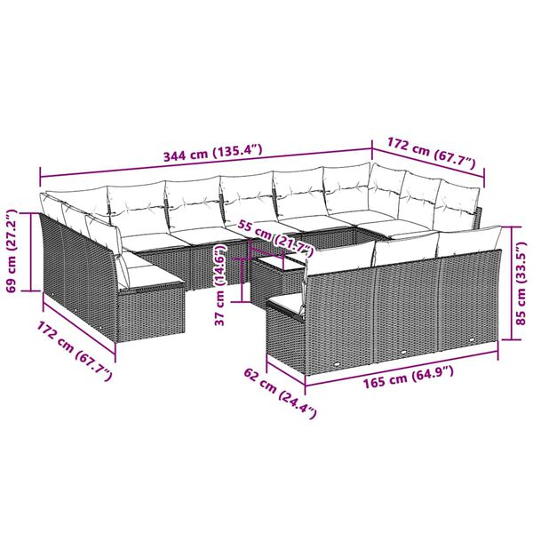 vidaXL Set Divani da Giardino 14pz con Cuscini in Polyrattan