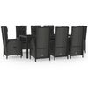 vidaXL Set da Pranzo da Giardino 9 pz con Cuscini Nero in Polyrattan