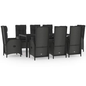 vidaXL Set da Pranzo da Giardino 9 pz con Cuscini Nero in Polyrattan
