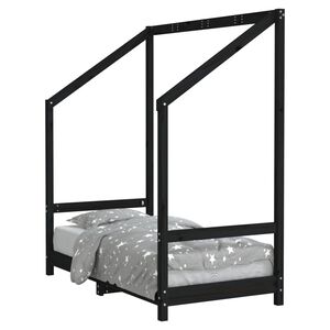 vidaXL Giroletto per Bambini Nero 70x140 cm in Legno Massello di Pino