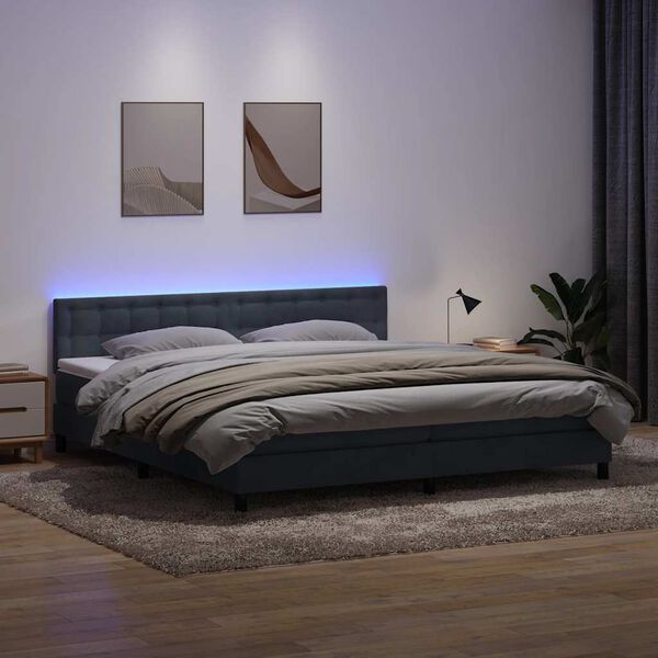 vidaXL Letto a Molle con Materasso e LED Grigio Scuro 180x220 cm Velluto