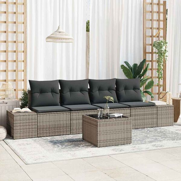 vidaXL Set Divano da Giardino con cuscino 5 pcs Grigio polyrattan