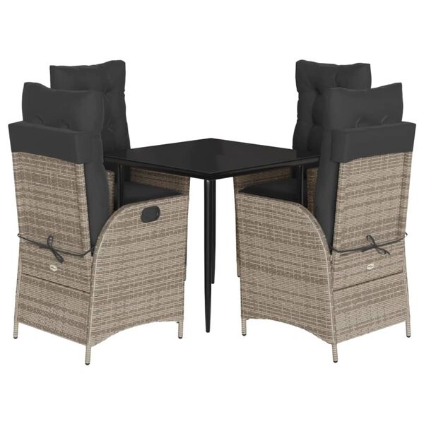 vidaXL Set da Pranzo da Giardino 5 pz con Cuscini in Polyrattan Grigio