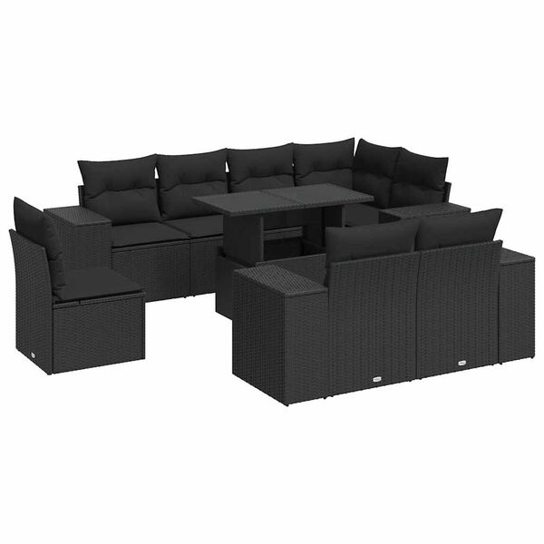 vidaXL Set Divani da Giardino 9 pz con Cuscini Nero in Polyrattan