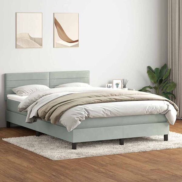 vidaXL Letto a Molle con Materasso e LED Grigio Chiaro 160x220cm Velluto