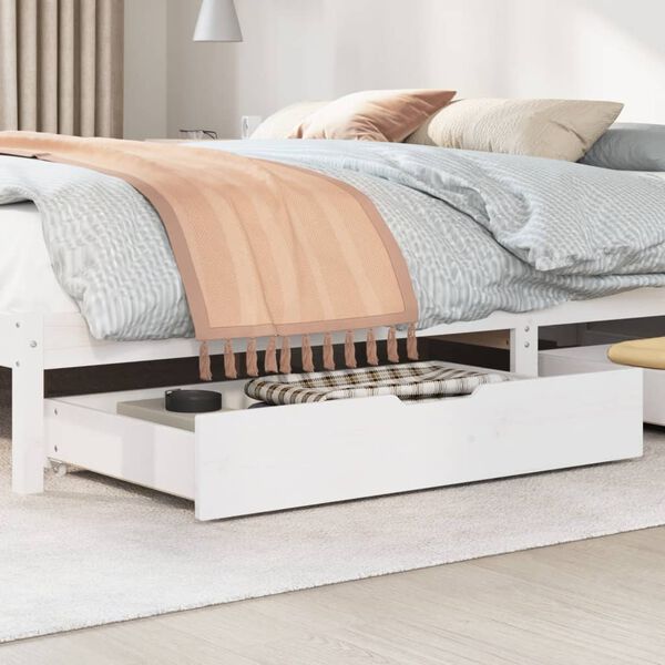 vidaXL Cassettoni da Letto 2 pz Bianchi 95x55x17cm Legno Massello Pino